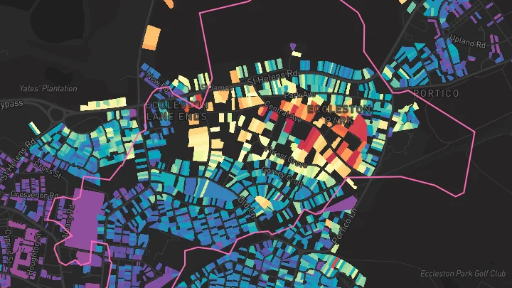 House price heatmap showing property values across Eccleston Park