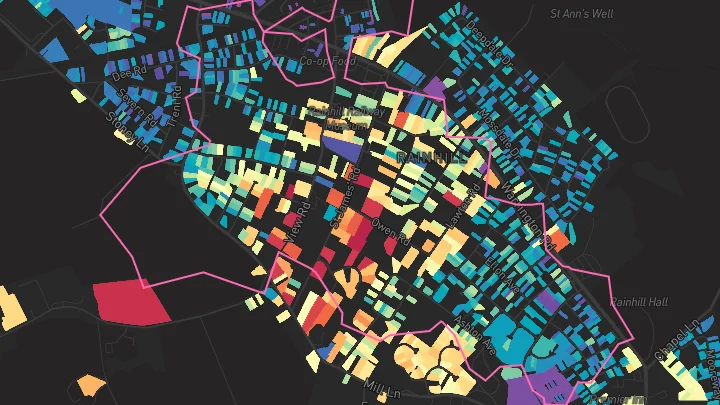 House price heatmap showing property values across Rainhill