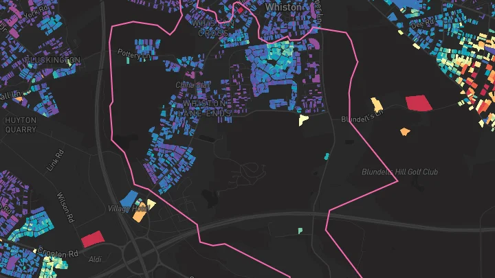 House price heatmap showing property values across Whiston