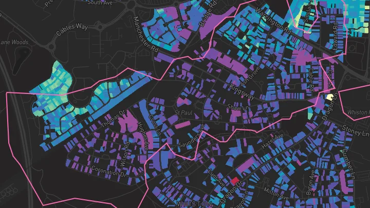 House price heatmap showing property values across Prescot