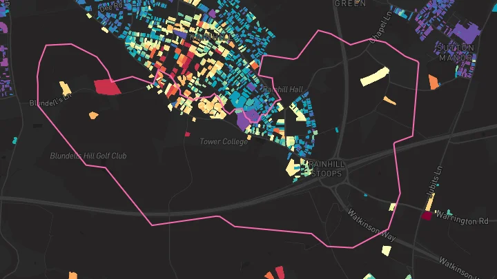 House price heatmap showing property values across Rainhill