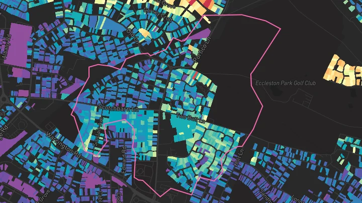 House price heatmap showing property values across Whiston