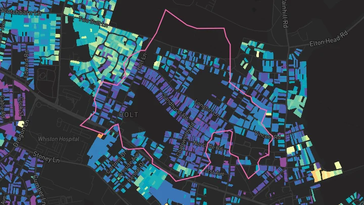 House price heatmap showing property values across Rainhill