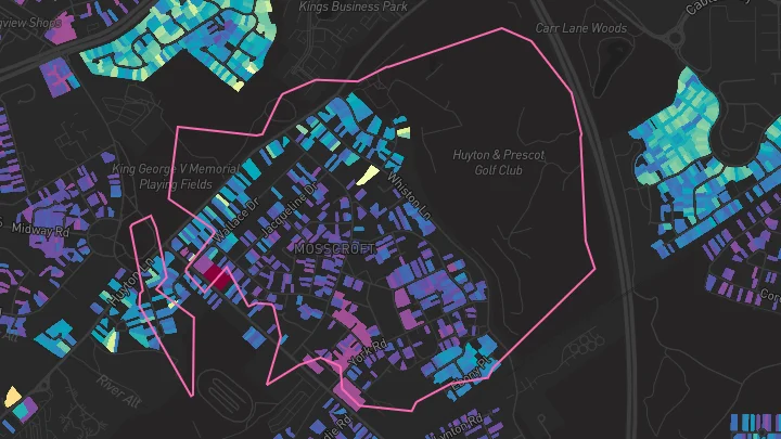 House price heatmap showing property values across Huyton