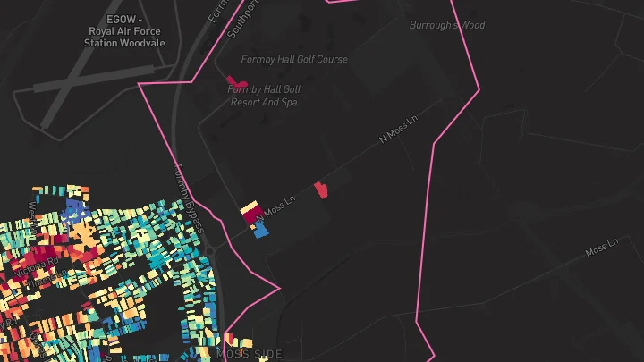 House price heatmap showing property values across Formby