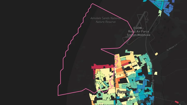 House price heatmap showing property values across Formby