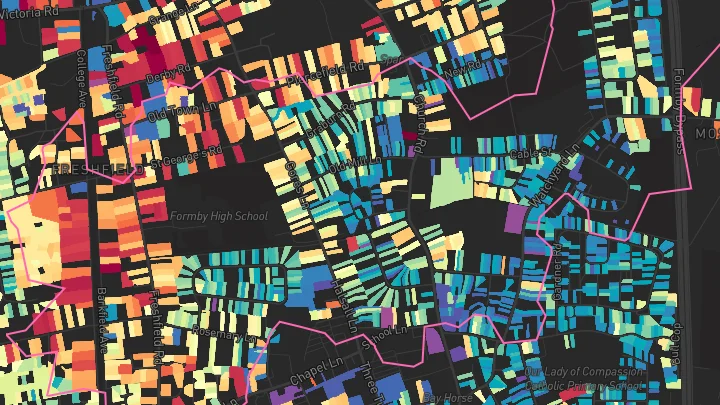 House price heatmap showing property values across Formby