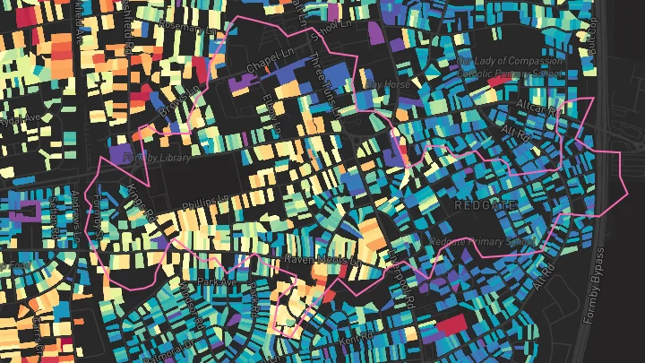 House price heatmap showing property values across Formby