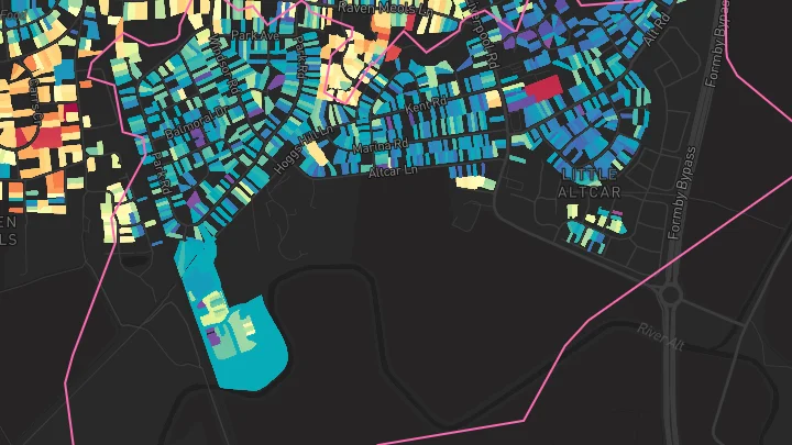 House price heatmap showing property values across Formby