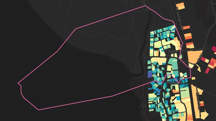 House price heatmap showing property values across Hightown