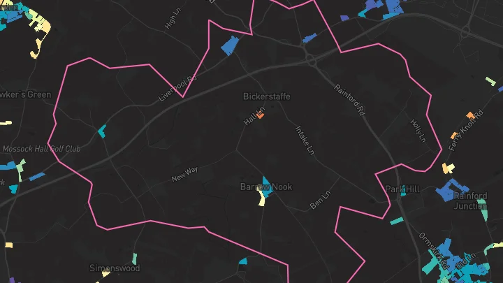 House price heatmap showing property values across Bickerstaffe