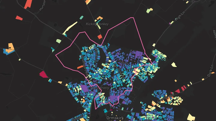 House price heatmap showing property values across Ormskirk