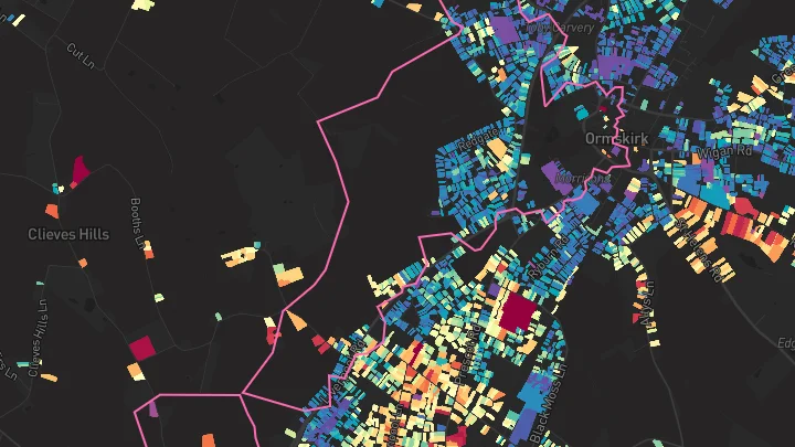 House price heatmap showing property values across Ormskirk
