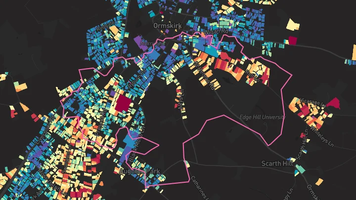 House price heatmap showing property values across Ormskirk