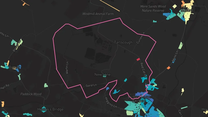 House price heatmap showing property values across Burscough