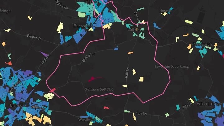 House price heatmap showing property values across Burscough