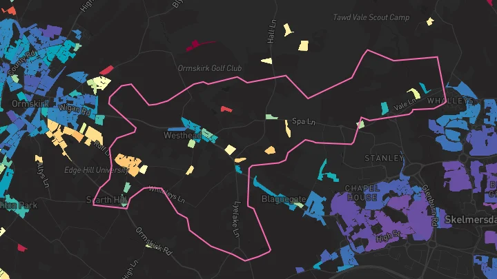House price heatmap showing property values across Westhead