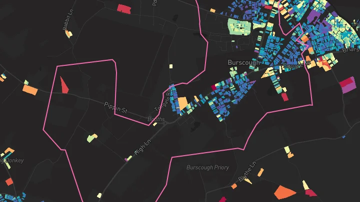 House price heatmap showing property values across Burscough