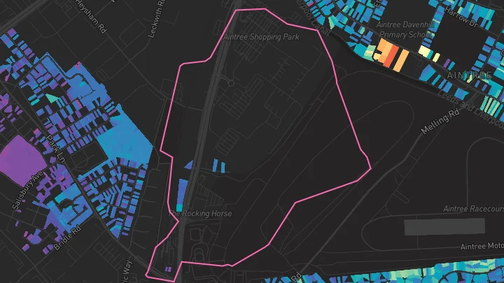 House price heatmap showing property values across Aintree