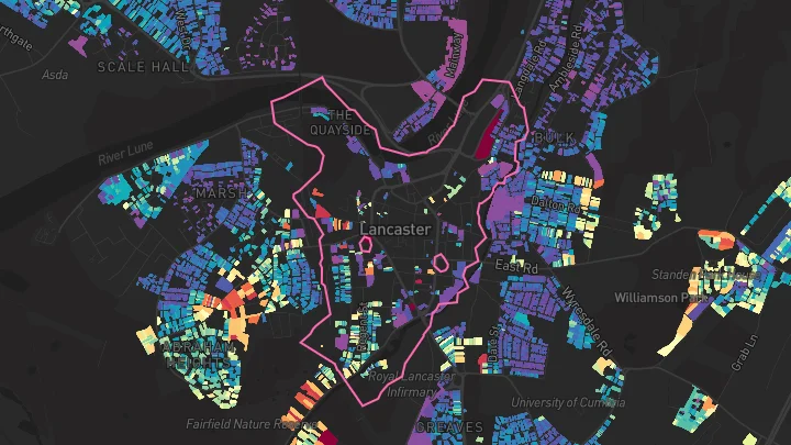 House price heatmap showing property values across Lancaster