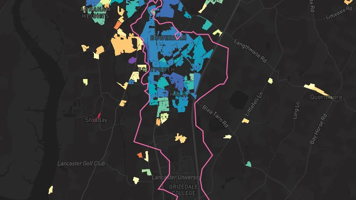 House price heatmap showing property values across Lancaster
