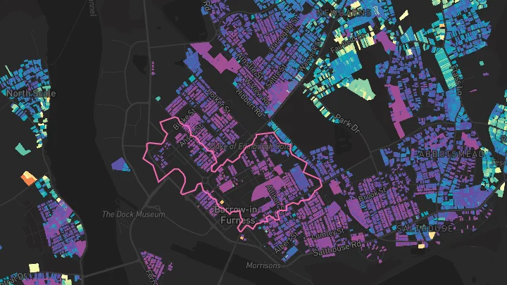 House price heatmap showing property values across Barrow-In-Furness