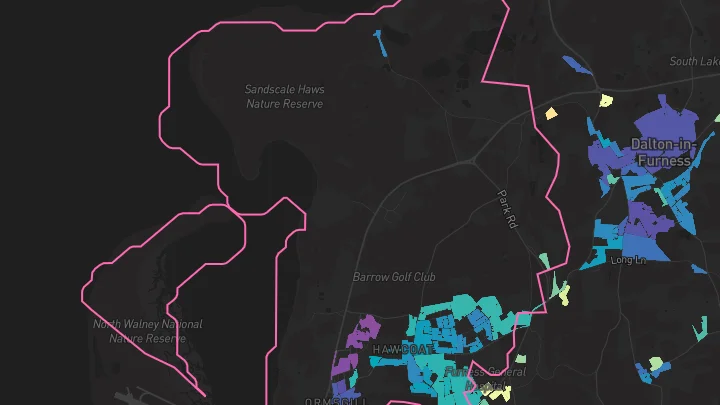 House price heatmap showing property values across Barrow-In-Furness