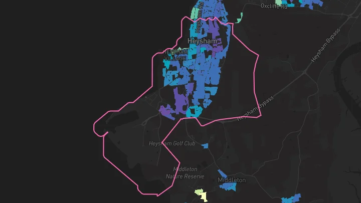 House price heatmap showing property values across Heysham