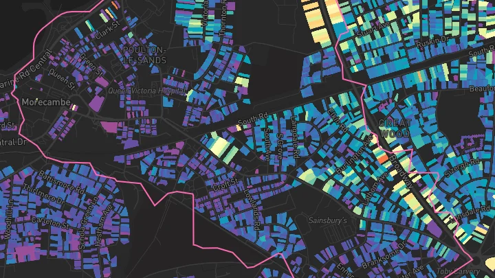 House price heatmap showing property values across Morecambe
