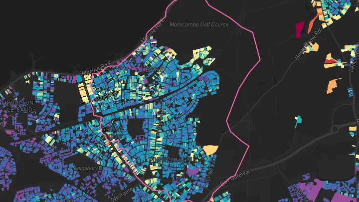 House price heatmap showing property values across Morecambe