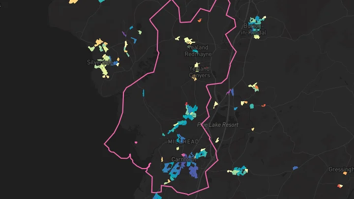 House price heatmap showing property values across Carnforth