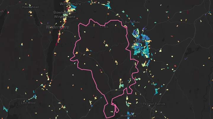 House price heatmap showing property values across Levens