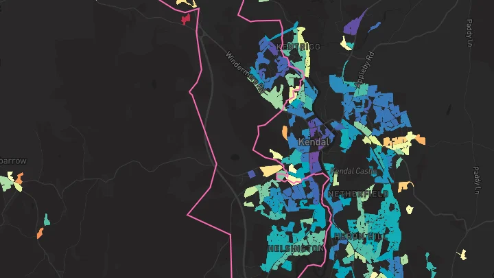 House price heatmap showing property values across Kendal