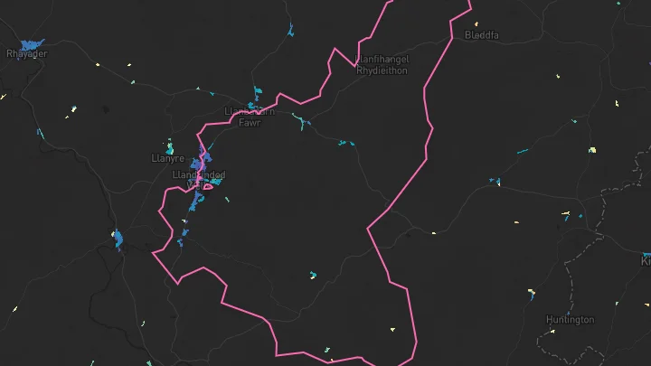 House price heatmap showing property values across Llandrindod Wells