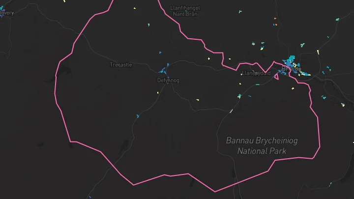 House price heatmap showing property values across Brecon