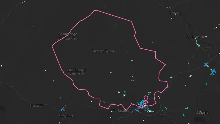 House price heatmap showing property values across Brecon