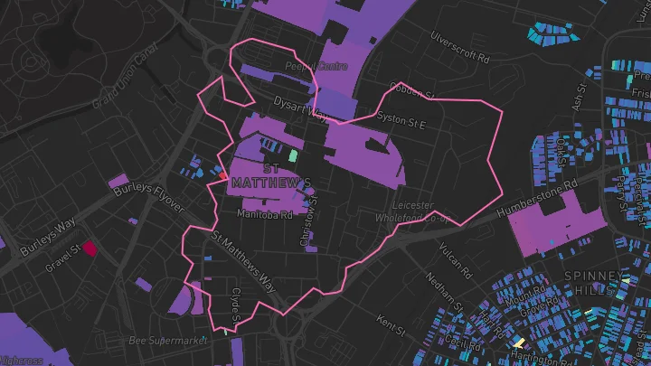 House price heatmap showing property values across Leicester