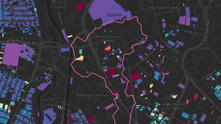 House price heatmap showing property values across Leicester