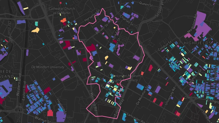 House price heatmap showing property values across Leicester