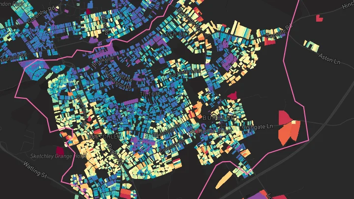 House price heatmap showing property values across Burbage