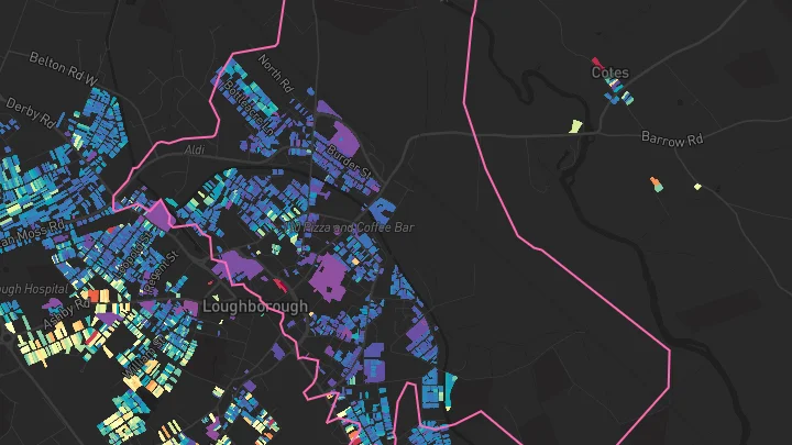 House price heatmap showing property values across Loughborough