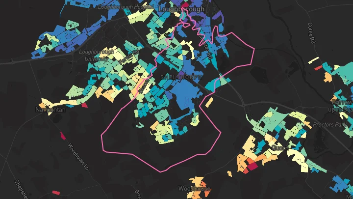 House price heatmap showing property values across Loughborough
