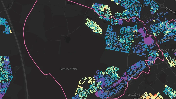 House price heatmap showing property values across Loughborough