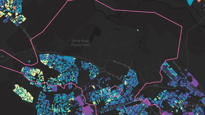 House price heatmap showing property values across Loughborough