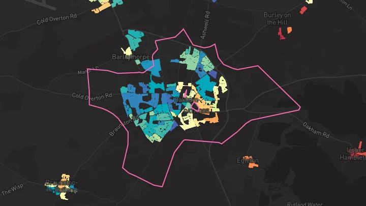 House price heatmap showing property values across Oakham