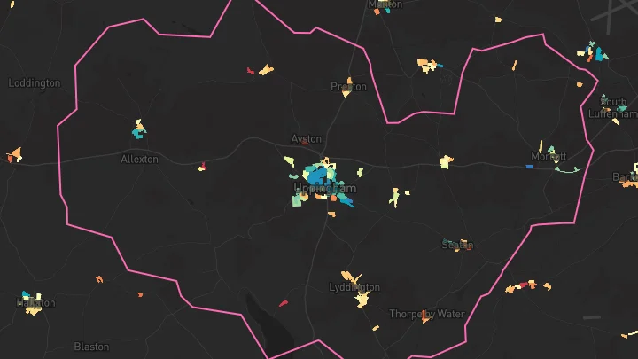 House price heatmap showing property values across Uppingham