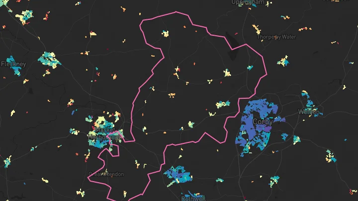 House price heatmap showing property values across Market Harborough