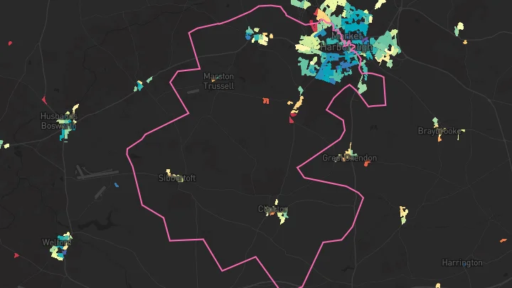 House price heatmap showing property values across Market Harborough