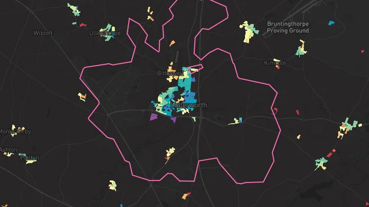 House price heatmap showing property values across Lutterworth