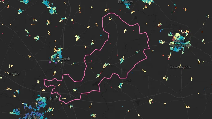 House price heatmap showing property values across Husbands Bosworth
